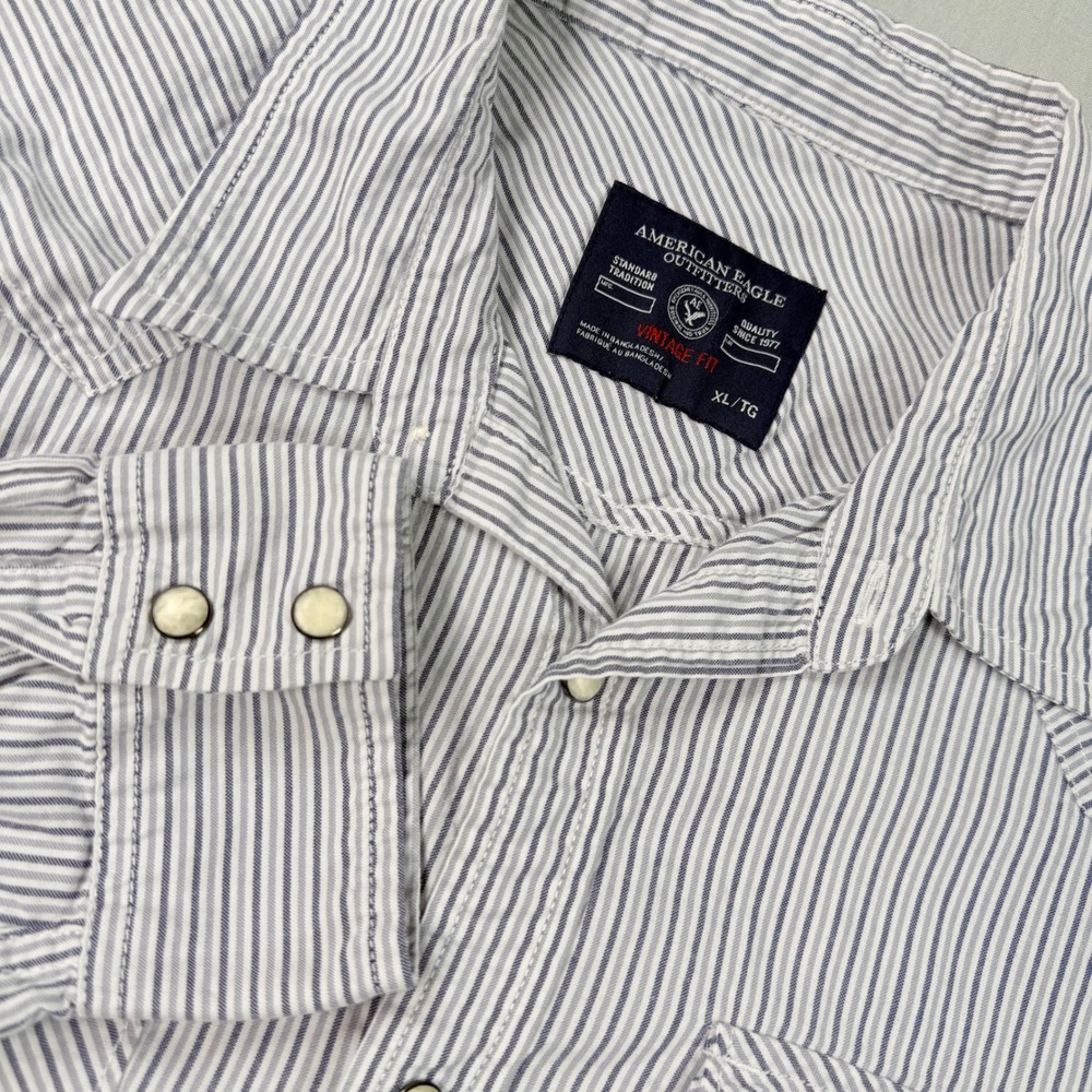 Y2K American Eagle Western Pearl Snap Shirt‎ Mens XL Vintage Fit Striped Preppy